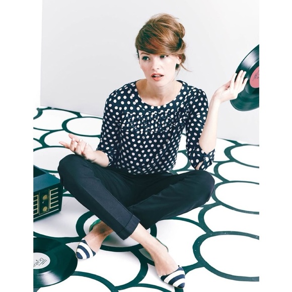 Boden • Vienne Point Flats d'orsay red white stripe canvas navy blue leather - Picture 2 of 9